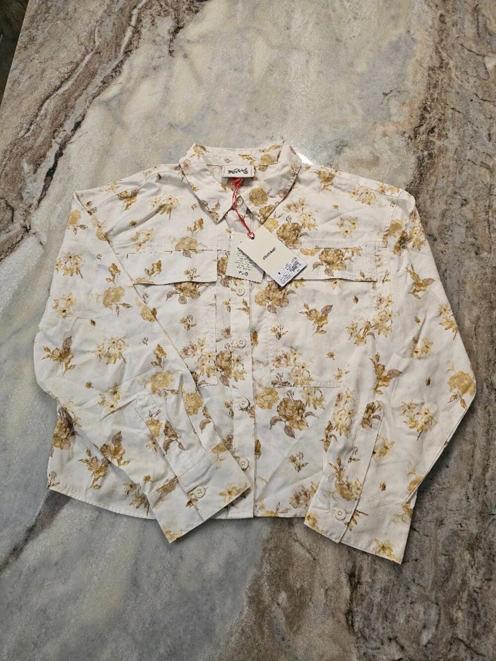 Woolrich Floral Utility Shirt Small NWT Cream Yellow Button Up Lyocell